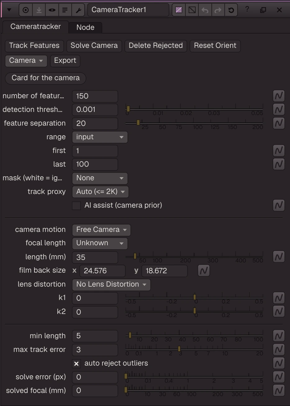 CameraTracker properties