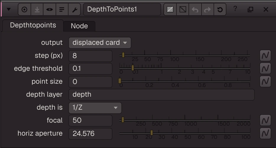 DepthToPoints properties