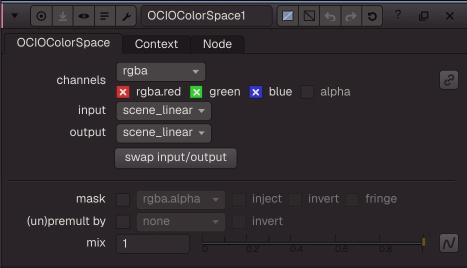 OCIOColorSpace properties